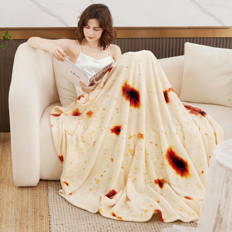 LetsFunny Burrito Tortilla Throw Blanket, 71in 2.0 Double Sided Burritos Taco Tortilla Wrap Blankets for Adults Kids, Giant Funny Realistic Food Blankets, Soft Flannel Round Throw Blanket - Image 5
